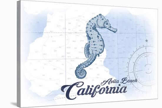 Avila Beach, California - Seahorse - Blue - Coastal Icon-Lantern Press-Stretched Canvas