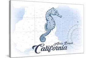 Avila Beach, California - Seahorse - Blue - Coastal Icon-Lantern Press-Stretched Canvas