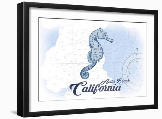 Avila Beach, California - Seahorse - Blue - Coastal Icon-Lantern Press-Framed Art Print