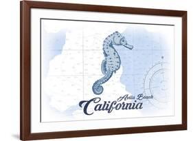 Avila Beach, California - Seahorse - Blue - Coastal Icon-Lantern Press-Framed Art Print