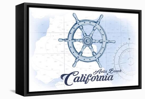 Avila Beach, California - Ship Wheel - Blue - Coastal Icon-Lantern Press-Framed Stretched Canvas