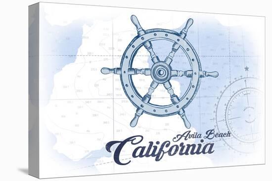 Avila Beach, California - Ship Wheel - Blue - Coastal Icon-Lantern Press-Stretched Canvas