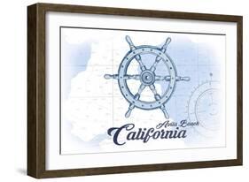 Avila Beach, California - Ship Wheel - Blue - Coastal Icon-Lantern Press-Framed Art Print