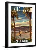 Avila Beach, California - Surfer and Pier-Lantern Press-Framed Art Print