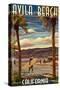 Avila Beach, California - Surfer and Pier-Lantern Press-Stretched Canvas