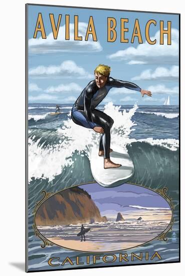 Avila Beach, California - Surfer Scene-Lantern Press-Mounted Art Print