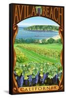 Avila Beach, California - Vineyard and Ocean Scene-Lantern Press-Framed Stretched Canvas