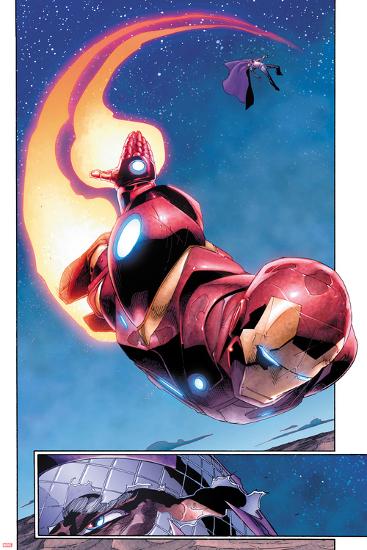 AVX: Vs No.1: Panels with Iron Man Flying-Adam Kubert-Lamina Framed Poster