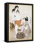 Awabi (Mollusks) Fishermen in Water-null-Framed Stretched Canvas