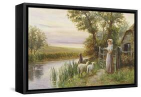 Awaiting the Return of the Sheep in the Sunset-Ernest Walbourn-Framed Stretched Canvas