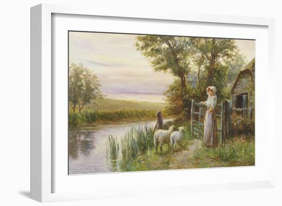 Awaiting the Return of the Sheep in the Sunset-Ernest Walbourn-Framed Giclee Print