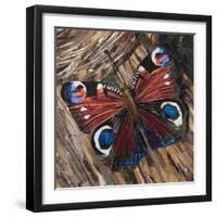 Awaken' Peacock Butterfly on Woodpile-Kirstie Adamson-Framed Giclee Print
