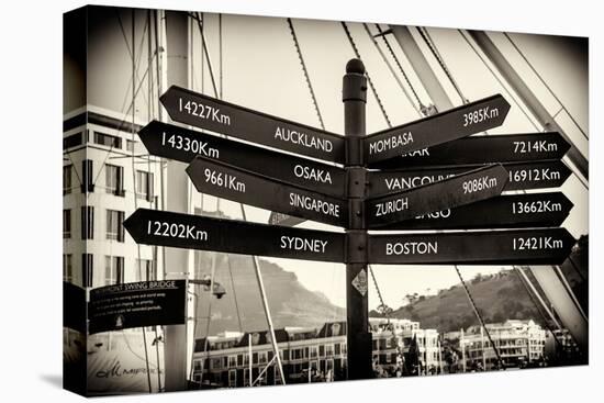 Awesome South Africa Collection B&W - Direction Sign Cape Town-Philippe Hugonnard-Stretched Canvas