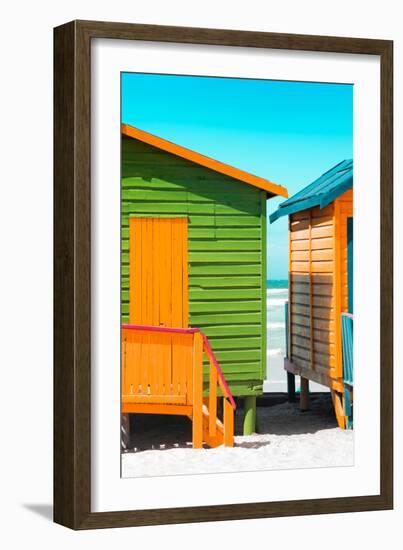 Awesome South Africa Collection - Close-Up Colorful Beach Huts - Lime & Orange II-Philippe Hugonnard-Framed Photographic Print