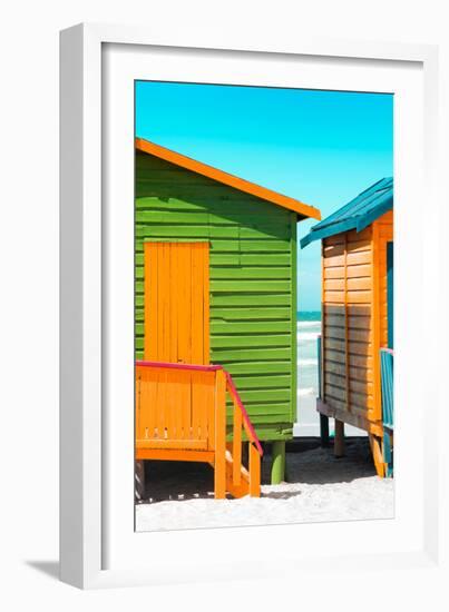 Awesome South Africa Collection - Close-Up Colorful Beach Huts - Lime & Orange II-Philippe Hugonnard-Framed Photographic Print