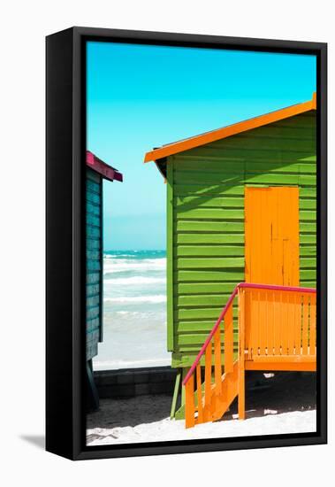 Awesome South Africa Collection - Close-Up Colorful Beach Huts - Lime & Orange-Philippe Hugonnard-Framed Stretched Canvas