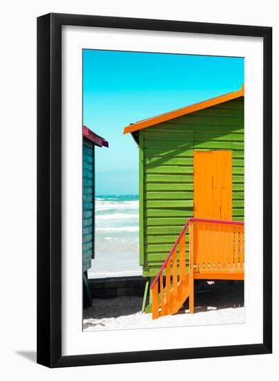 Awesome South Africa Collection - Close-Up Colorful Beach Huts - Lime & Orange-Philippe Hugonnard-Framed Photographic Print