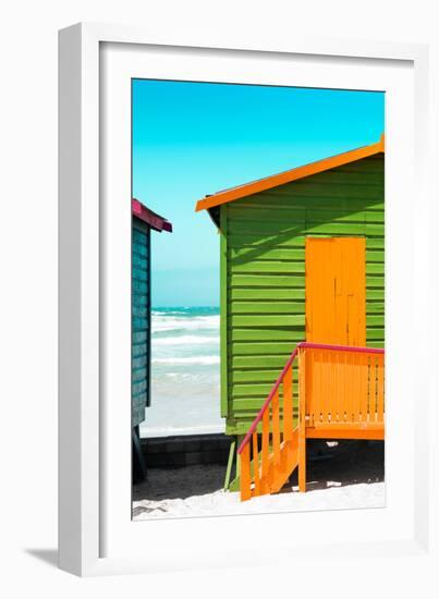 Awesome South Africa Collection - Close-Up Colorful Beach Huts - Lime & Orange-Philippe Hugonnard-Framed Photographic Print