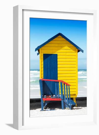 Awesome South Africa Collection - Colorful Beach Hut Cape Town - Yellow & Minight Blue-Philippe Hugonnard-Framed Photographic Print