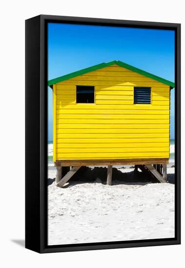 Awesome South Africa Collection - Colorful Beach Hut - Yellow & Skyblue-Philippe Hugonnard-Framed Stretched Canvas