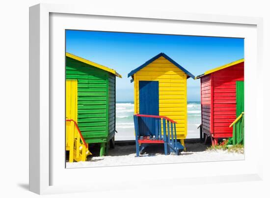 Awesome South Africa Collection - Colorful Beach Huts - Green & Yellow & Red-Philippe Hugonnard-Framed Photographic Print