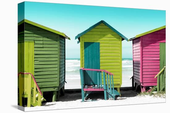 Awesome South Africa Collection - Colorful Beach Huts - Olive Drab & Lime & Hot Pink-Philippe Hugonnard-Stretched Canvas