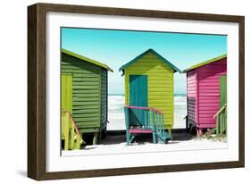 Awesome South Africa Collection - Colorful Beach Huts - Olive Drab & Lime & Hot Pink-Philippe Hugonnard-Framed Photographic Print