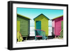 Awesome South Africa Collection - Colorful Beach Huts - Olive Drab & Lime & Hot Pink-Philippe Hugonnard-Framed Photographic Print