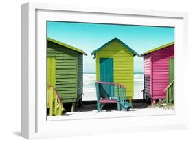 Awesome South Africa Collection - Colorful Beach Huts - Olive Drab & Lime & Hot Pink-Philippe Hugonnard-Framed Photographic Print