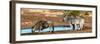 Awesome South Africa Collection Panoramic - Blue Wildebeest and Two Burchell's Zebra-Philippe Hugonnard-Framed Photographic Print