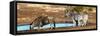 Awesome South Africa Collection Panoramic - Blue Wildebeest and Two Burchell's Zebra-Philippe Hugonnard-Framed Stretched Canvas