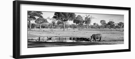 Awesome South Africa Collection Panoramic - Savannah Landscape with Rhino B&W-Philippe Hugonnard-Framed Photographic Print