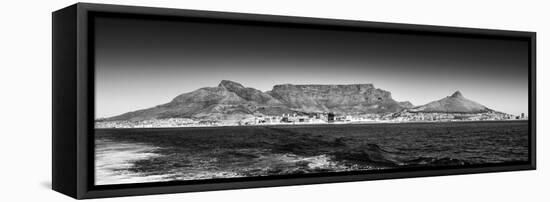 Awesome South Africa Collection Panoramic - Table Mountain - Cape Town B&W-Philippe Hugonnard-Framed Stretched Canvas