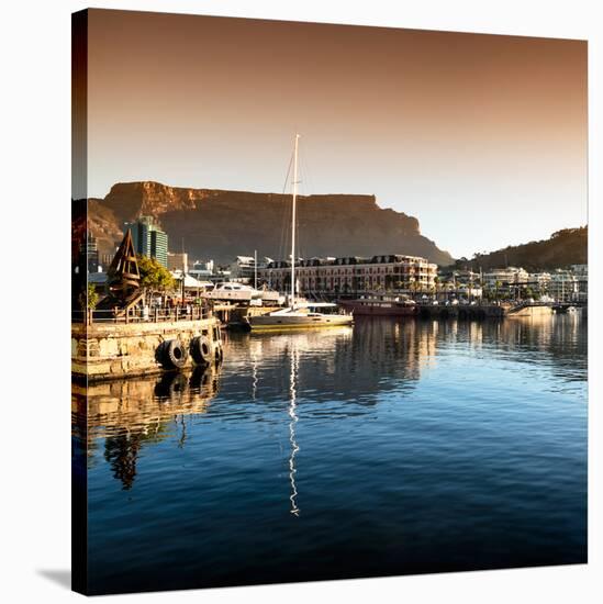 Awesome South Africa Collection Square - Cape Town Harbour and Table Mountain at Sunset II-Philippe Hugonnard-Stretched Canvas