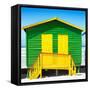 Awesome South Africa Collection Square - Close-Up Colorful Beach Hut - Green & Yellow-Philippe Hugonnard-Framed Stretched Canvas