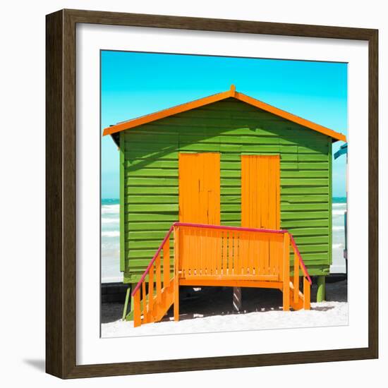 Awesome South Africa Collection Square - Close-Up Colorful Beach Hut - Lime & Orange-Philippe Hugonnard-Framed Photographic Print