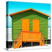 Awesome South Africa Collection Square - Close-Up Colorful Beach Hut - Lime & Orange-Philippe Hugonnard-Stretched Canvas