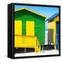 Awesome South Africa Collection Square - Close-Up Colorful Beach Huts - Green & Yellow-Philippe Hugonnard-Framed Stretched Canvas