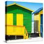 Awesome South Africa Collection Square - Close-Up Colorful Beach Huts - Green & Yellow-Philippe Hugonnard-Stretched Canvas