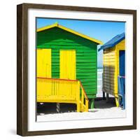 Awesome South Africa Collection Square - Close-Up Colorful Beach Huts - Green & Yellow-Philippe Hugonnard-Framed Photographic Print