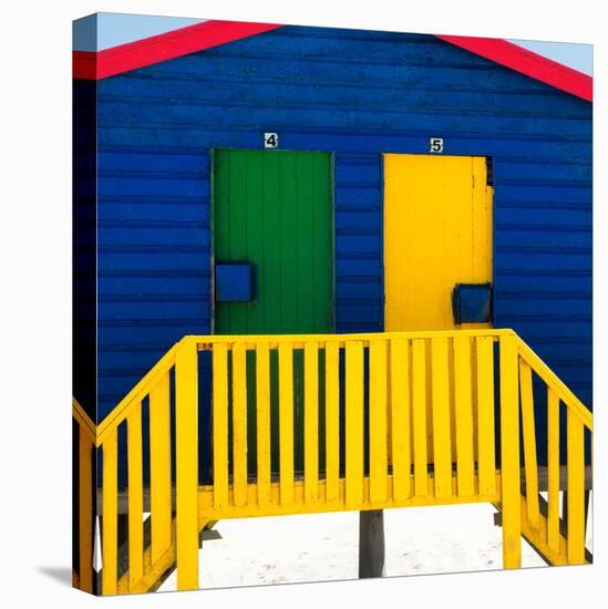 Awesome South Africa Collection Square - Close-Up of Colorful Beach Hut "Four & Five" Blue-Philippe Hugonnard-Stretched Canvas