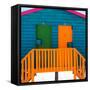 Awesome South Africa Collection Square - Close-Up of Colorful Beach Hut "Four & Five" Teal-Philippe Hugonnard-Framed Stretched Canvas