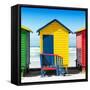 Awesome South Africa Collection Square - Colorful Beach Hut Cape Town - Yellow & Skyblue-Philippe Hugonnard-Framed Stretched Canvas