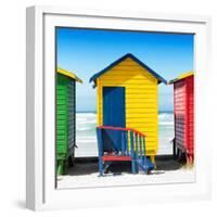 Awesome South Africa Collection Square - Colorful Beach Hut Cape Town - Yellow & Skyblue-Philippe Hugonnard-Framed Photographic Print