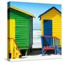 Awesome South Africa Collection Square - Colorful Beach Huts Cape Town - Yellow & Skyblue-Philippe Hugonnard-Stretched Canvas