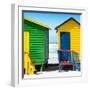 Awesome South Africa Collection Square - Colorful Beach Huts Cape Town - Yellow & Skyblue-Philippe Hugonnard-Framed Photographic Print