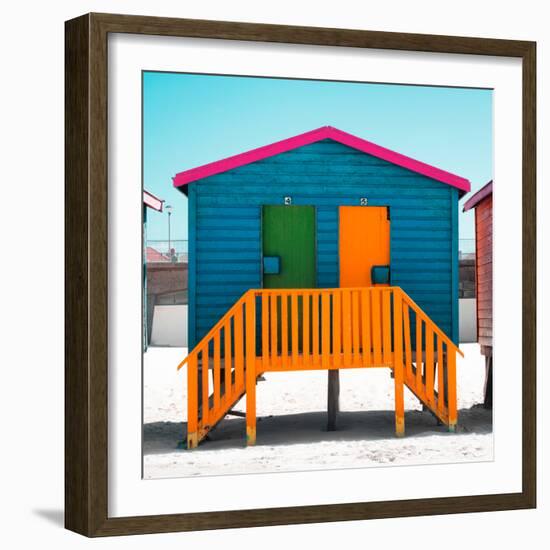 Awesome South Africa Collection Square - Colorful Beach Huts "Four & Five" Teal-Philippe Hugonnard-Framed Photographic Print