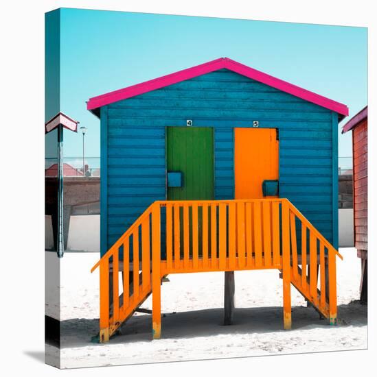 Awesome South Africa Collection Square - Colorful Beach Huts "Four & Five" Teal-Philippe Hugonnard-Stretched Canvas