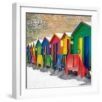 Awesome South Africa Collection Square - Colorful Beach Huts on Muizenberg - Cape Town II-Philippe Hugonnard-Framed Photographic Print