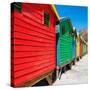 Awesome South Africa Collection Square - Colorful Beach Huts on Muizenberg II-Philippe Hugonnard-Stretched Canvas